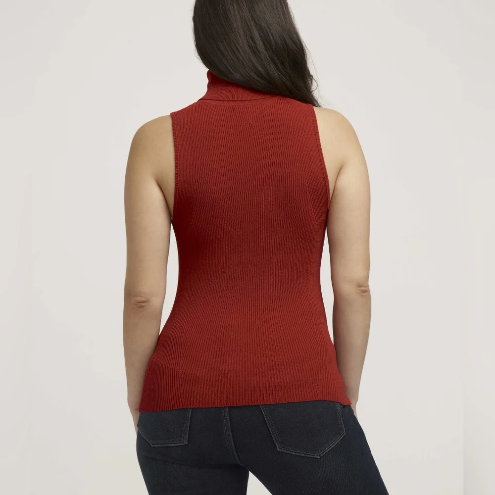 Anne Klein Shirt Women's Large Red Sleeveless Ribbed Turtleneck Sweater Top - Picture 2 of 10